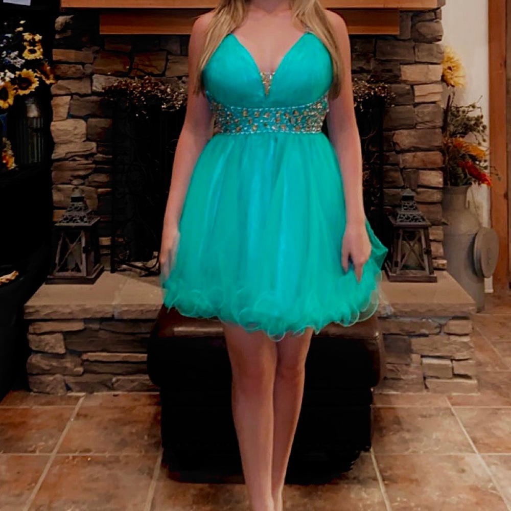 Homecoming dress with bling open cross back